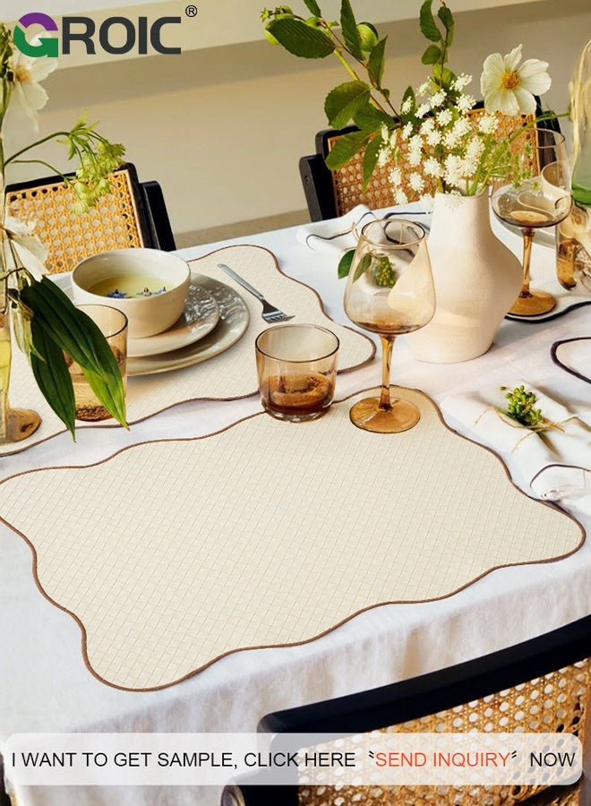 GROIC 4 Pcs Wave Edge Placemats, Heat Resistant Waterproof No-Slip Place Mats for Dining Table Kitchen, Washable PVC Table Mats, Restaurant Table Protection, Modern Minimalist Decorative Placemats - Image 2